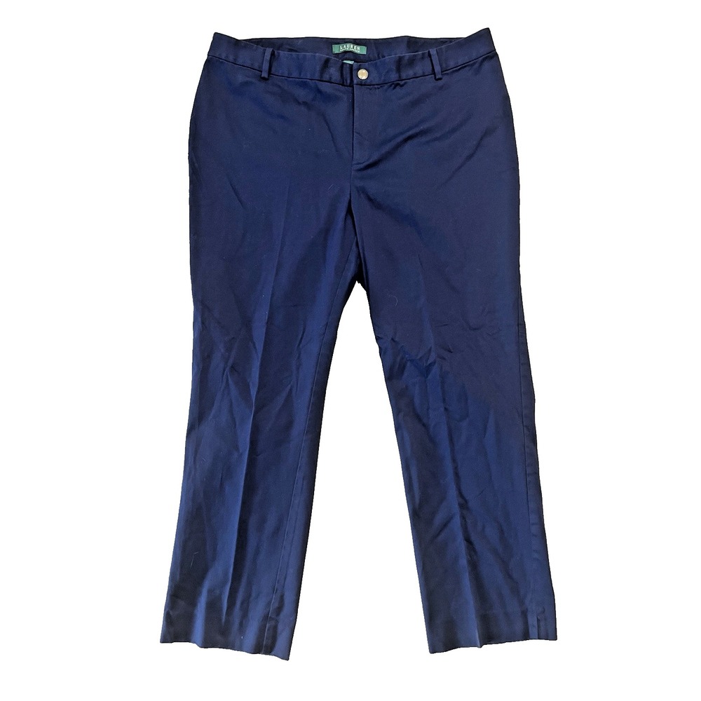 Lauren Ralph Lauren Womens Pants Size 16W Navy Blue Straight Leg Trouser Stretch